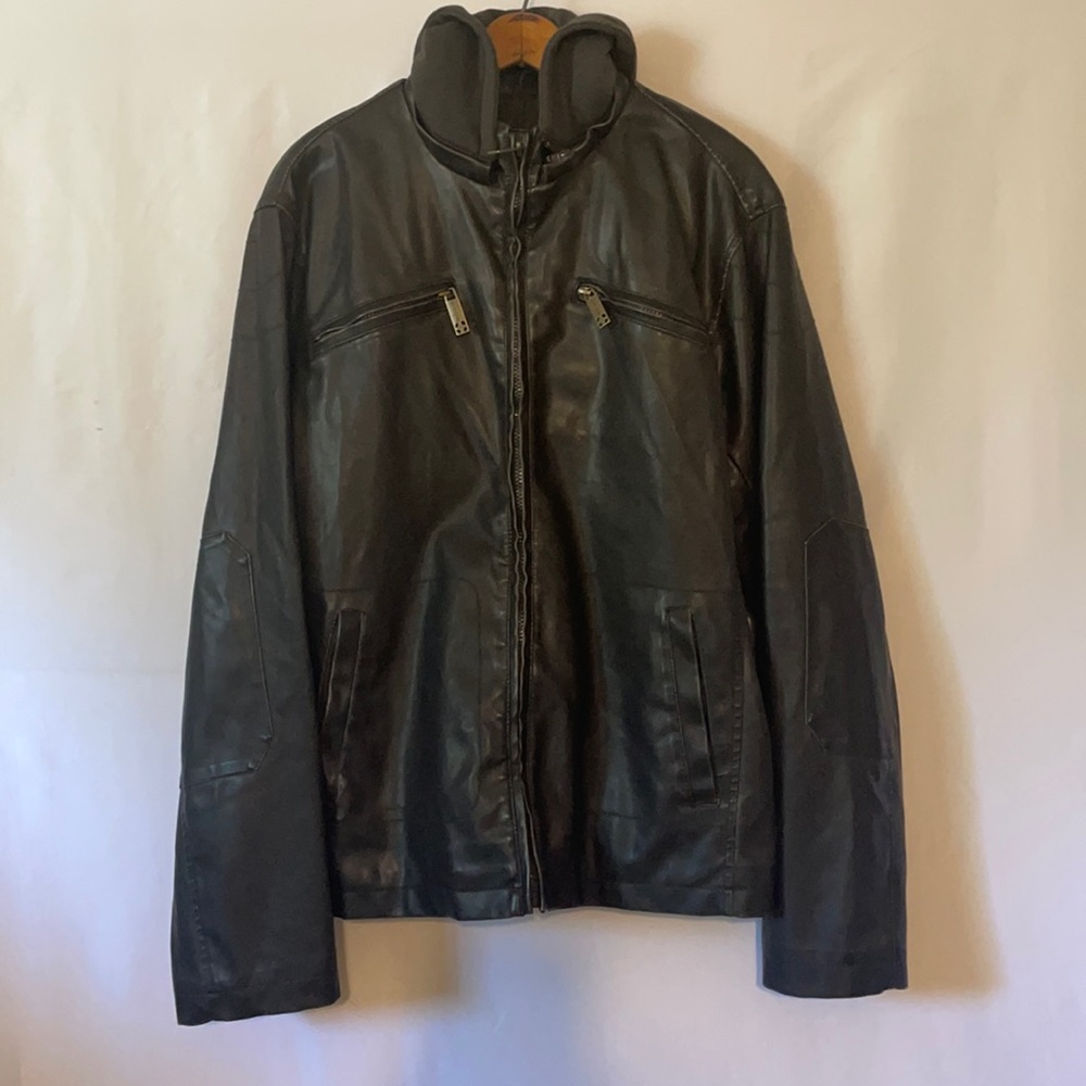 Faux leather jacket w/ detachable hood